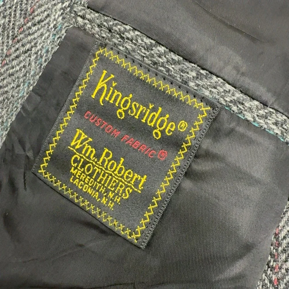 Vintage Kingsridge Blazer Mens 46L Gray Wool Herringbone Pinstripe Academic
